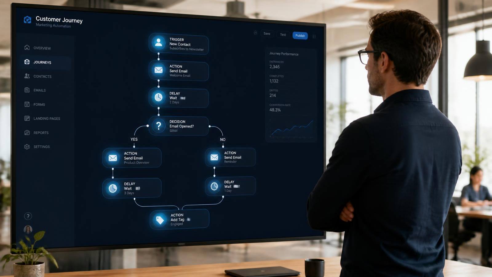Flujo de automatización de marketing digital con inteligencia artificial supervisado por una persona