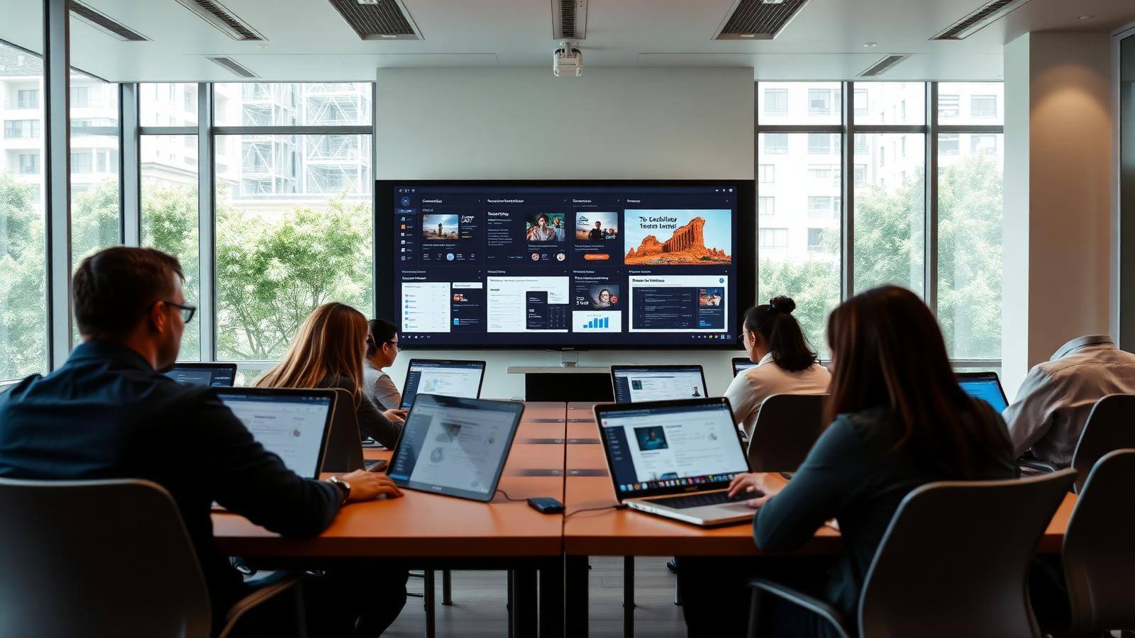 Estudiantes en un curso presencial de marketing digital con inteligencia artificial en Medellín