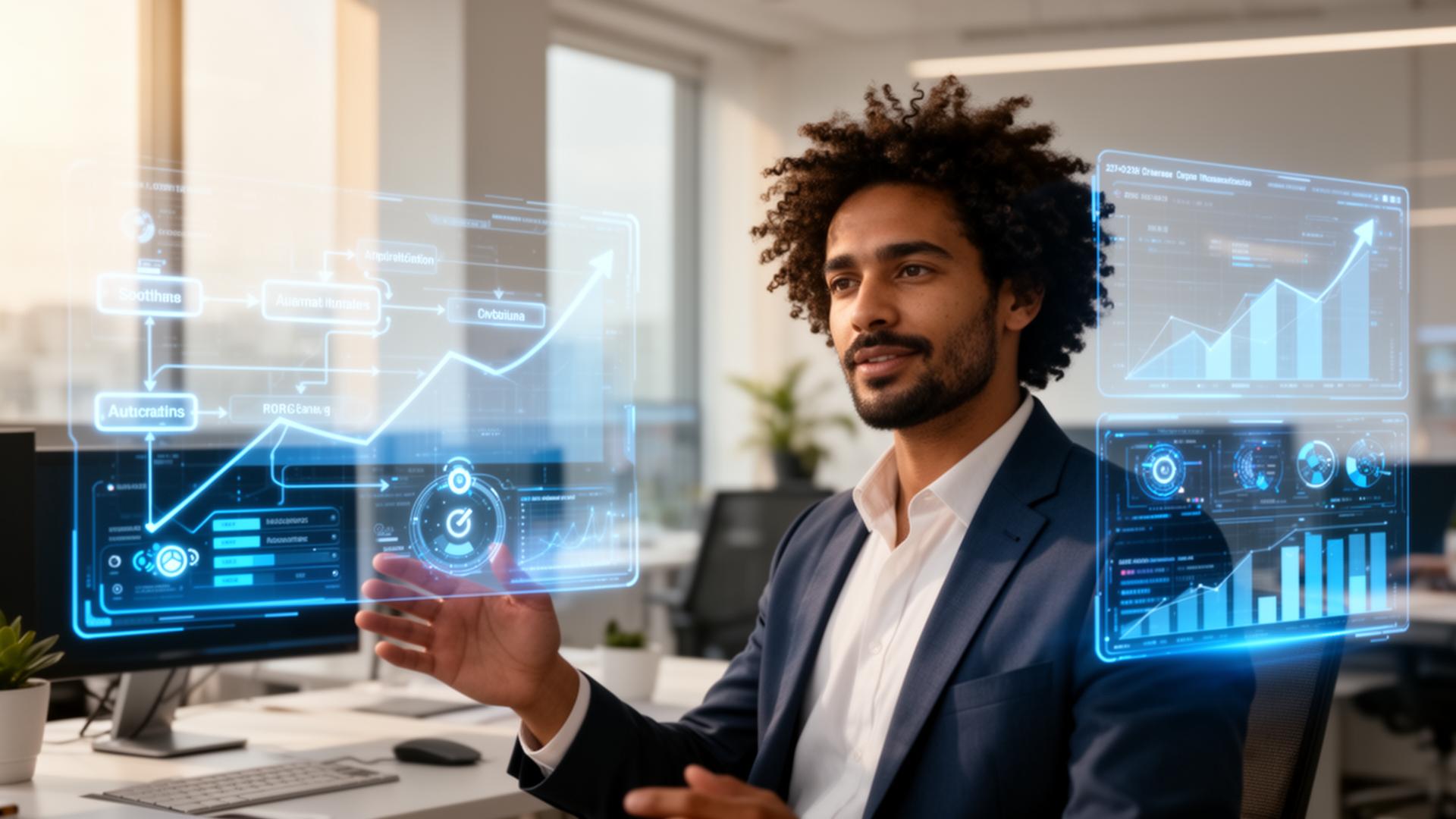 Empresario usando IA para automatizar marketing y ventas